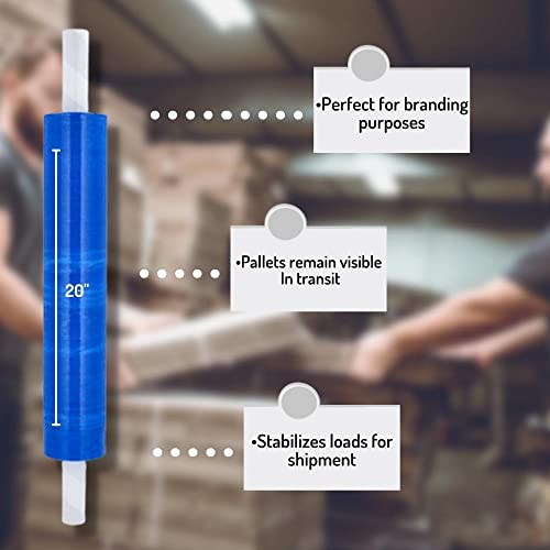 PSBM Blue Stretch Film/Wrap with Extended Core Handles, 1 Roll 20 Inch x 1000 Feet 80 Gauge Heavy Duty Clear Plastic Wrap Industrial Strength Shrink Film for Moving, Packing & Shipping - size: 1 Roll, style: Blue