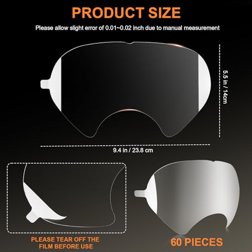 60 Pack Peel Off Lens Covers for 3M Full Face Respirators 6800 6900 6000