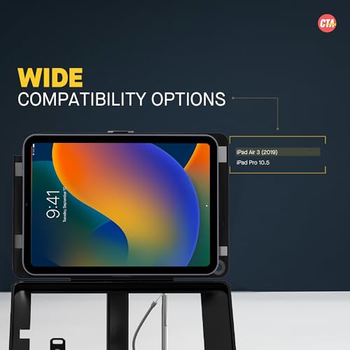 Dual Kiosk Stand – CTA Security Stand with Locking Case, Cable, Stylus, Tether, and 360-Degree Rotating Base for iPad Pro 10.5”, iPad Air 3 (PAD-ASKTB) – Black - color: Black, size: iPad Air 3 Gen/ iPad Pro 10.5", style: Dual Security