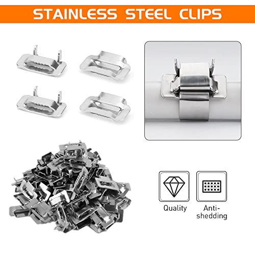 BAUSATZ Packaging Strapping Kit - Stainless Steel Banding Coil (3/4" x 100ft x 0.03") & Ear-Lokt Buckles (100pcs) - Silver - Industrial, Construction, Outdoor