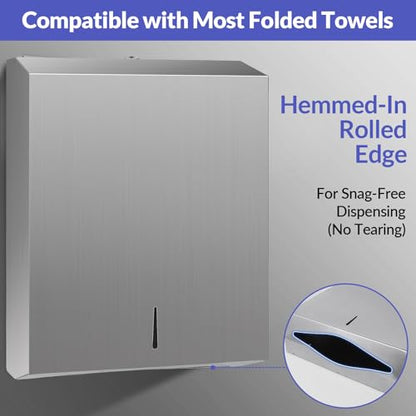 Stardrix Paper Towel Dispenser Wall Mount, Brushed Stainless Steel Commercial Paper Towel Holder with Lock, Large Capacity 400 C Fold/525 Multifold Towels - color: Brushed, size: 400 C Fold/525 Multi-Fold with Lock