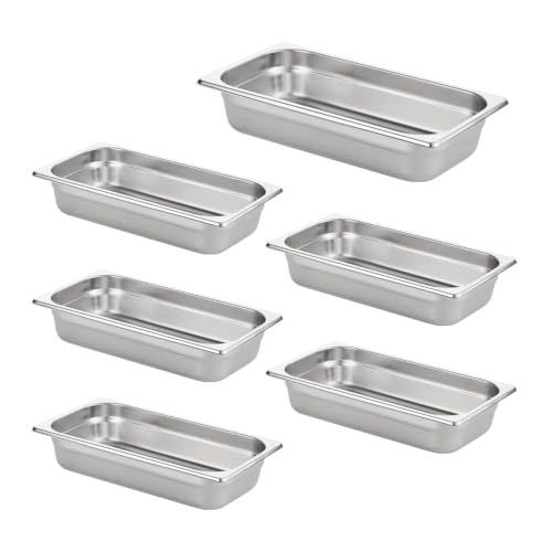 HECMAC 6 Pack Anti-Jam Hotel Pans, 1/3 Size 2 1/2 Inch Deep, Commercial Stainless Steel Chafing Steam Table Pan, Catering Storage Metal Food Pan, 23 Gauge - size: 1/3 Size, 2-1/2" Deep