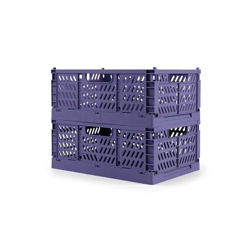 2 Pack Stackable Storage Crates, Plastic Foldable Baskets Small Blue - color: Blue, size: Small: 11.8" x 7.8" x 4.7"