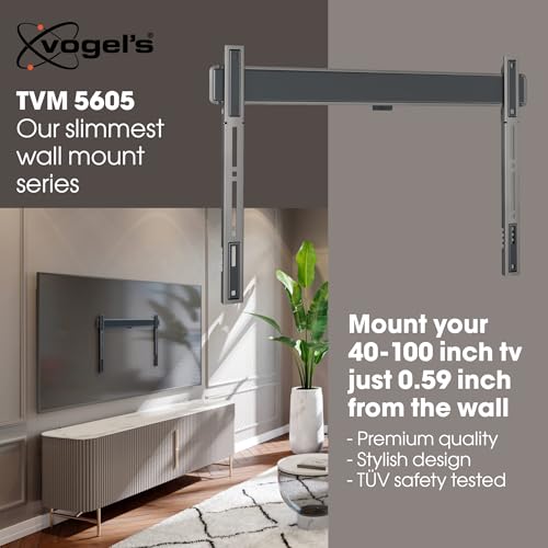 Vogel's TVM 5605 Extremely Flat TV wall Bracket for 40-100 inch TVs, Max. 220 lbs, TV Bracket max. VESA 600x400, Universally Compatible, Distance to the wall only 0.59 inch - size: 40 - 100"