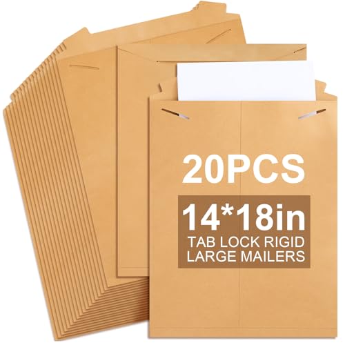 20 Pack 14x18 in Tab Lock Rigid Mailers Extra Large, Brown - color: Brown, size: 14 x 18 Inches