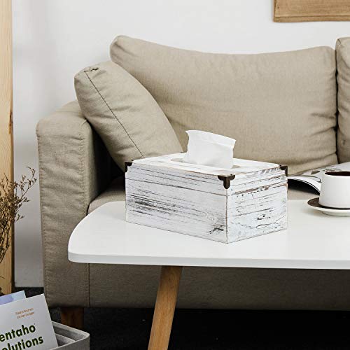 Distressed Wooden Rustic Facial Tissue Box Holder Tissue Box Cover Napkin Dispenser for Bathroom Living Room Dining Room Bedroom Toilet (Washed White) - color: Washed White