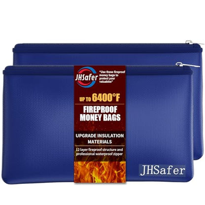 6400℉ Fireproof Money Bags with Zipper,Cash Safe Pouch,11''x6.3'' - color: Blue