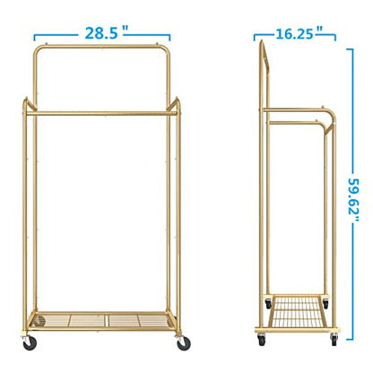 Simple Trending Clothes Garment Rack, Double Rods Clothing Rack, Gold
