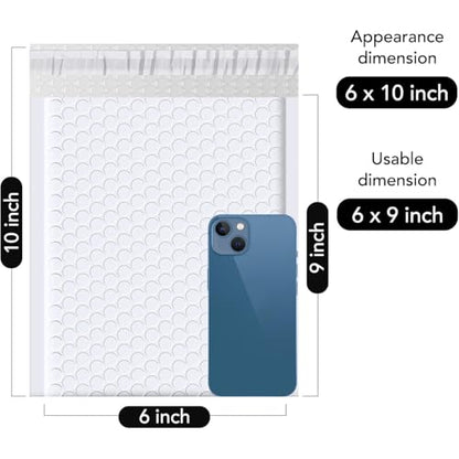 Fuxury Bubble Mailers 6x10 Inch White 50 Pack Padded Envelopes #0 - color: White, size: 6x10" 50PC