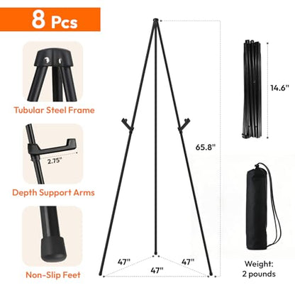 JEAWIWI 8 Pcs Lightweight Easel Stand, 66 Inch, Black, with Carry Bags - color: Black, size: 8 PCS