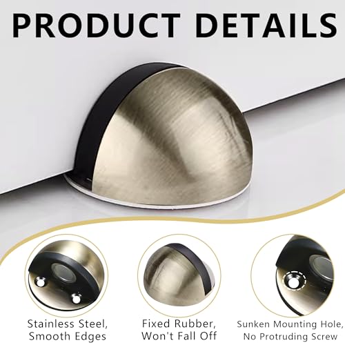 New 4 Pcs Floor Mounted Door Stops, Self-Adhesive Stainless Steel Door Stoppers- No Drill Doorstop with Rubber Bumper Wall Protector，Half Dome Floor Gate Stopper for Home Office (Porous) - style: Porous