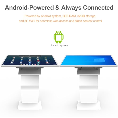 43 Inch Touch Screen Kiosk, 10pt PCAP Touch Screen Digital Signage, Plug&Play K-Style Indoor Digital Signage, Interactive LCD Display Signage, CMS/U-Disk Publish Content, Split Screen, Android 11 - color: 43"+White (Android OS)