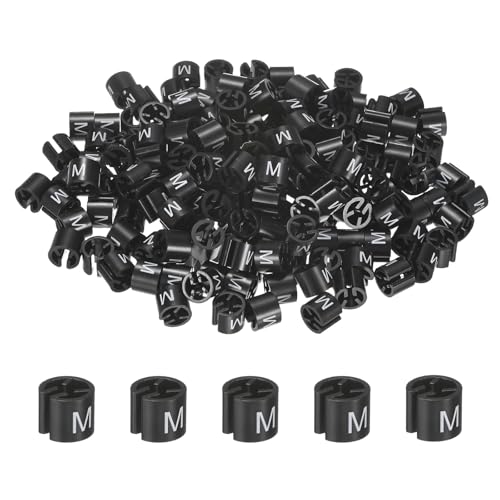 M METERXITY 100-Pack Clothes Hanger Markers, Plastic m Size Tag Garment Color Coded Size Clips Fit 3mm-5mm Rod for Clothing/Wire Hangers, Colored Coding Marker [Black] - color: Black, size: Medium
