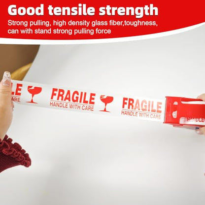 Fragile Tape with Dispenser 2 Inch x 330 Feet (110 Yards) 2 Rolls, Total 220 Yards, Heavy Duty Fragiles Handle with Care Tape for Shipping, Sealing and Moving Box