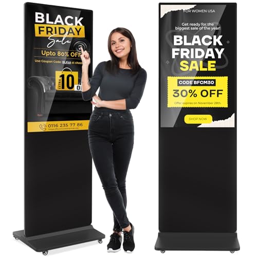 43 inch Indoor Digital Signage 4K Touchscreen IPS Floor Standing Digital Kiosks Interactive Displays with WiFi HDMI/USB Input Auto AD Player, Android OS Black - color: Black, size: 43 inch-4K, style: Touch-Screen