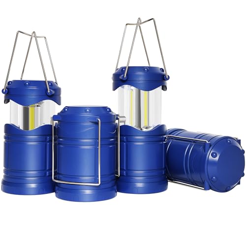 Lichamp LED Camping Lantern, 4 Pack Battery Powered Flashlight for Power Outages, Portable Collapsible Hanging Light Essential for Home, Outdoor, Emergency Lamp Survival Kit Gear for Hurricane, Blue - color: Blue