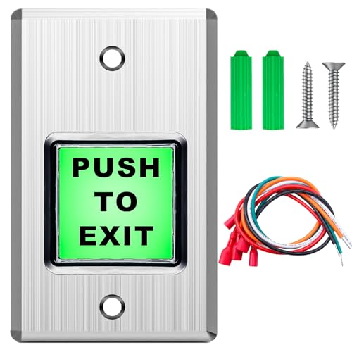 mxuteuk Push to Exit Button,Indoor Green Square Request to Exit Button,Stainless Steel Exit Button with Green LED Square - color: Green-A