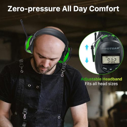 AM/FM Radio Headphones 25dB NRR,Noise Reduction Safety Earmuffs,Digital Display Headset,Powered by AA Battery,Hearing Protection for Walkman Mowing Lawn Work,Green - color: Green