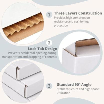 Fishat 6" x 4" x 1" White Corrugated Cardboard Shipping Boxes Set of 25 - size: 6" x 4" x 1"