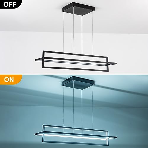 Modern LED Linear Rectangle Chandelier, Black, 35.4"