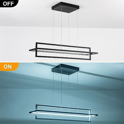 Modern LED Linear Rectangle Chandelier, Black, 35.4"