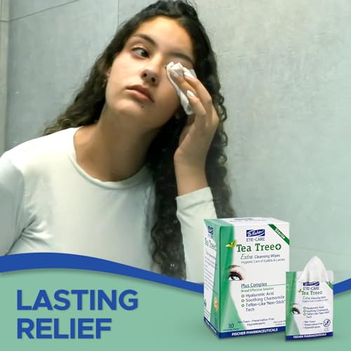 Dr. Fischer Tea Tree Oil Eye Wipes - Eyelid Wipes for Sensitive Eyes with Hyaluronic Acid and Chamomile, Makeup Remover, Daily Cleanser (30 wipes) - size: 30 Count (Pack of 1)