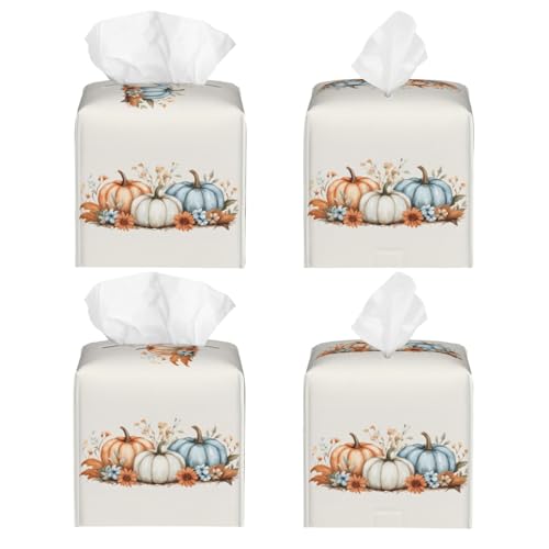 Sunflowers with Pumpkin Square Tissue Boxes, Tissue Holder 5.2"x5.2"x5.2" for Home Car Office Table - color: Sunflowers With Pumpkin