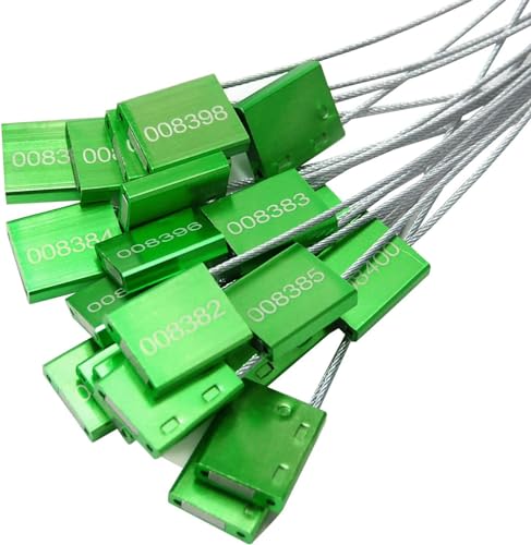 100pcs Numbered Security Steel Cable Seals, Metal Container Seals Aluminum Pull Tight Adjustable Cable, Shipping Label Metal Tags, for Logistics, Truck, Trailer, Cargo Shipping (Green, 100pcs) - color: Green, size: 100pcs