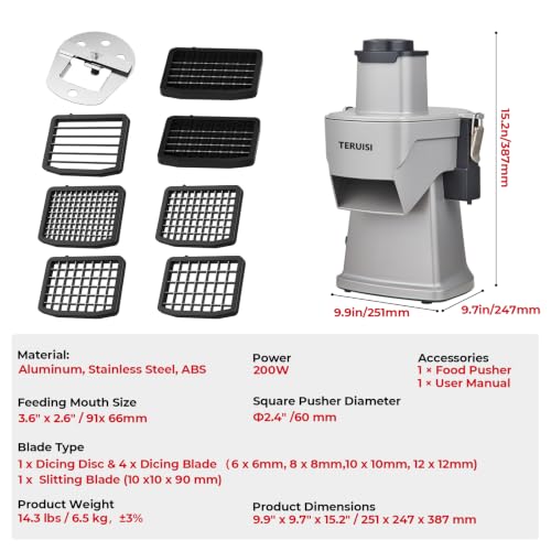 2-In-1 Electric Vegetable Dicer Strip Cutter, 200W Electric Vegetable Chopper with 4 Size Dicing Blades & Strip Cutter Blade, Food Processor Cutter Machine for Commercial & Home Use - size: 2-In-1 Electric Vegetable Chopper