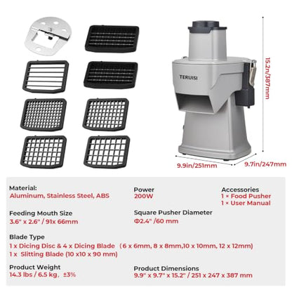 2-In-1 Electric Vegetable Dicer Strip Cutter, 200W Electric Vegetable Chopper with 4 Size Dicing Blades & Strip Cutter Blade, Food Processor Cutter Machine for Commercial & Home Use - size: 2-In-1 Electric Vegetable Chopper