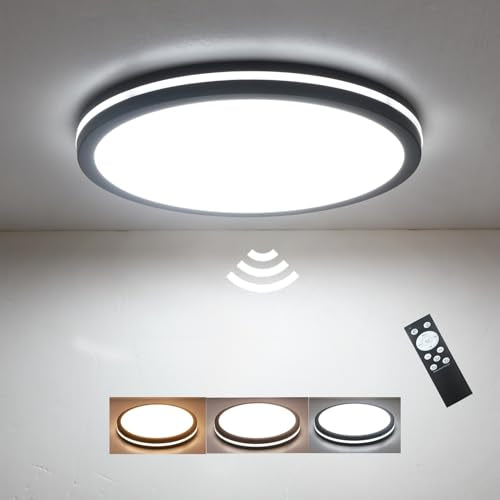 Motion Sensor Ceiling Light, 11 Inch Hardwired Flush Mount 2400LM - color: Black, size: 11 inch 1 pack