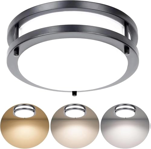 Drosbey 24W Dimmable LED Flush Mount Ceiling Light Fixture, Kitchen Light Fixtures, 12 inch Ceiling Lights for Bedroom, Bathroom, 3000K/4000K/5000K Selectable, Super Bright 2700LM - color: Black, size: 24W