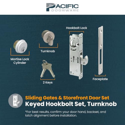 Keyed Hookbolt Set, Turnknob, Aluminum Silver, 31/32" - color: Aluminum Silver, size: 31/32" Backset, style: Turnknob