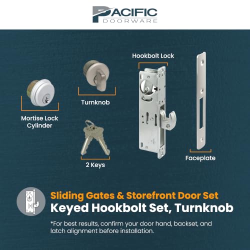 Keyed Hookbolt Set, Turnknob, Aluminum Silver, 31/32" - color: Aluminum Silver, size: 31/32" Backset, style: Turnknob