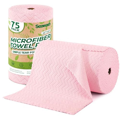 Microfiber Cleaning Cloths Roll 75 Pack 12x12 Inch Lint Free - color: Pink Ripple