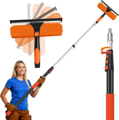 26FT Telescoping Window Squeegee Kit with Extension Pole - size: 20FT
