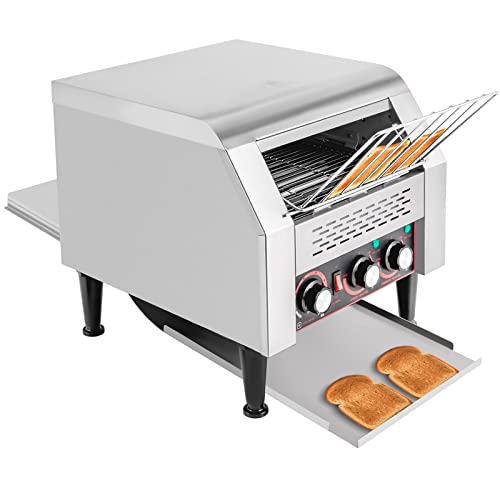 Commercial Conveyor Toaster 300 Slices/Hour,2200W Stainless Steel Heavy Duty Industrial Toasters, Double Heating Tubes,Countertop Electric Restaurant Equipment for Bun Bagel Bread Toast Baked Food - color: Silver - D