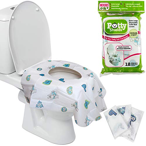 Potty Shields Disposable Toilet Seat Covers, XL Waterproof Sheets, 12 Pack - color: Original, size: 12 Pack