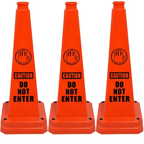 BESEA 6 Pack 28" Caution Cone with Weighted Base, Red 4-Sided “Cantion Do NOT ENTER ” Warning Cone for Creation Area Driveways, Business Parking Lots, Garages, Indoor/Outdoor - color: Red, size: 28INCH With Caution Sign
