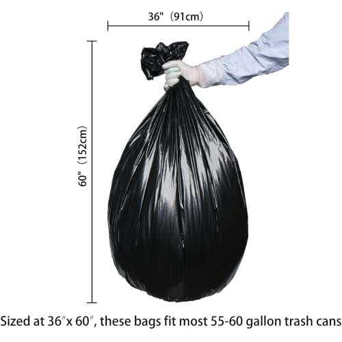 Typlastics 55-60 Gallon Black Trash Bags 36" x 60" 1.2 Mil Pack of 100