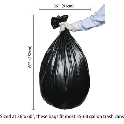 Typlastics 55-60 Gallon Black Trash Bags 36" x 60" 1.2 Mil Pack of 100