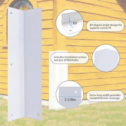 2 Pack White Stainless Steel Corner Guards, 3 3/8" x 3 3/8" x 11 3/4" - color: White