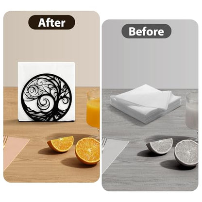 Napkin Holder for Table Metal Standing Napkin Holders for 5-inch Paper Napkins, Mail Bills Elegant Napkin Dispenser for Dining Room, Kitchen - size: Cocktail Napkin 5x5" - Black Whirl Tree