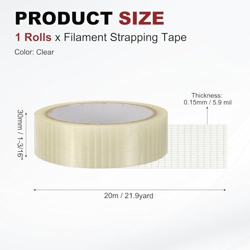 uxcell Filament Strapping Tape 1 3/16" x 21.9 Yards 5.9 Mil Heavy Duty Mesh - size: 1 3/16 Inch x 21.9 Yards 5.9 Mil