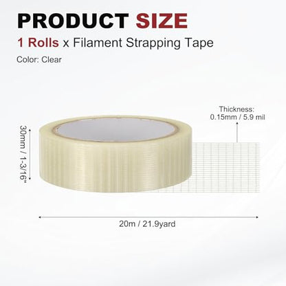 uxcell Filament Strapping Tape 1 3/16" x 21.9 Yards 5.9 Mil Heavy Duty Mesh - size: 1 3/16 Inch x 21.9 Yards 5.9 Mil