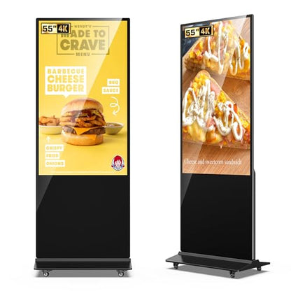 32/43/55/65 Inch 4K Digital Signage Display, LCD Screen Advertising Display Kiosk Interactive Totem Floor Standing Auto AD Player with USB/HDMI/WiFi Android OS (55'' Non-Touch) - size: 55-Inch, style: NonTouch Screen