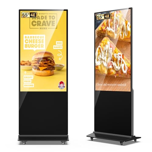 32/43/55/65 Inch 4K Digital Signage Display, LCD Screen Advertising Display Kiosk Interactive Totem Floor Standing Auto AD Player with USB/HDMI/WiFi Android OS (55'' Non-Touch) - size: 55-Inch, style: NonTouch Screen
