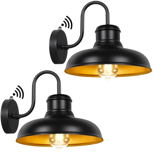 TOBUSA 2-Pack Dusk to Dawn Outdoor Wall Light Fixtures, Waterproof Farmhouse Outside Gooseneck Barn Lights, 11.5'' Black & Golden Exterior Wall Sconces for House, Porch, Garage - color: Black & Golden, size: 11.5 inch