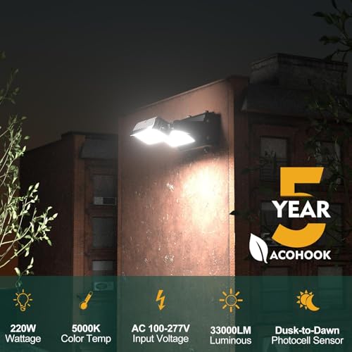 220W LED Wall Pack Lights, 360° Adjustable Panel with Dusk to Dawn Photocell, 100-277v 33000Lm 5000K Daylight, IP65 Waterproof & Advanced Heat Dissipation Outdoor Security Lighting-4Pack - size: 220W