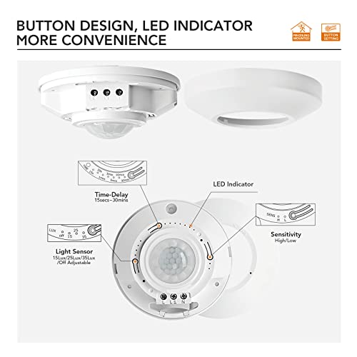 RAYZEEK Ceiling Mount Motion Sensor,360 Motion Sensor,110V-265V,1100W,Occupancy Sensor Switch for Ceiling, 8-12M High Sensitive Motion Sensor Light Switch,PC Fireproof(5A,Neutral Wire Required) - style: 5A,Neutral Wire Required